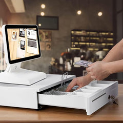 Electronic & Manual Metal Cash Drawer For Point Of Sale (Pos) System With Coin Tray, Colour - White, Material - Alloy Steel