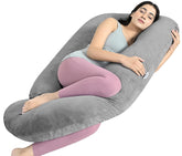 Full Body Pillow, G Shaped Pregnancy Pillow, For Pregnant Women, Grey Color | Single Pillow For Multipurpose Use During Maternity | Premium Velvet Outer Cover With Zip, Adjustable Pillow