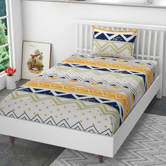 Cotton Printed 1 Single Bedsheet With 1 Large Size Pillow Covers - 60 X 90 Inches, Multicolor | 240 Thread Count - Light Weight, Suitable For All Seasons & Easy To Wash