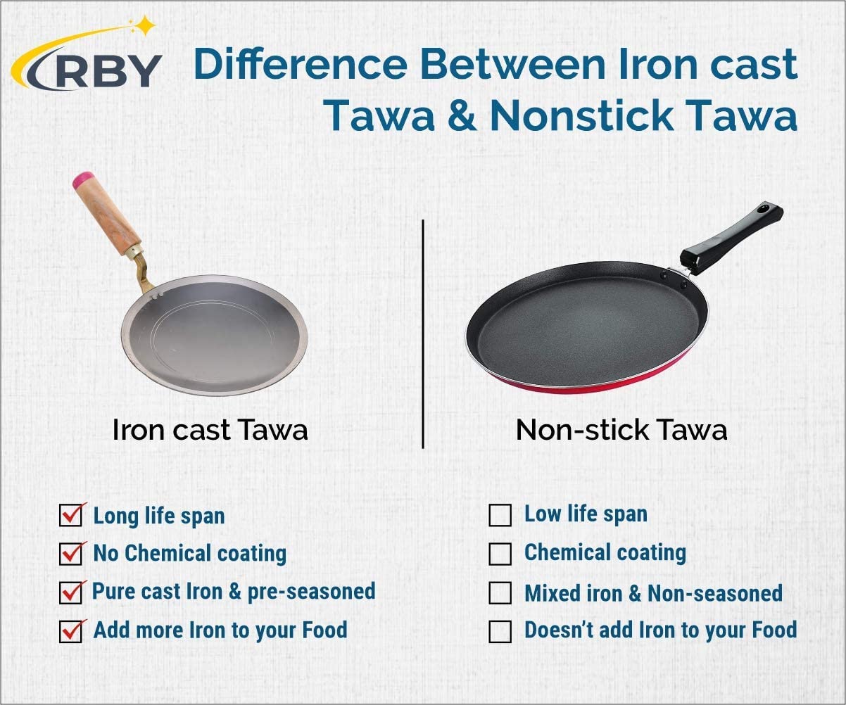 Pure Black Iron Tawa With Wooden Handle, 10 Inches - Heavy Base For Roti, Chapati, Chapati With Wooden Handle Roti Tawa Pure Black Iron Tawa With Wooden Handle, 10 Inches - Heavy Base For Roti, Chapati, Chapati With Wooden Handle Roti Tawa