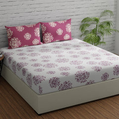 Flat Bedsheet For Double Bed With 2 Pillow Covers - 88 X 96 Inches, White & Mauve | Comfort Fabric Bedsheet Home, Hotel & Guest House