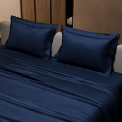 Double Bedsheet With 2 Pillow Covers - 90 X 100 Inches, Mystique Blue | Ultra Satin Premium Bedding Set | Gift For Couples, Wedding, Anniversary, Date Night