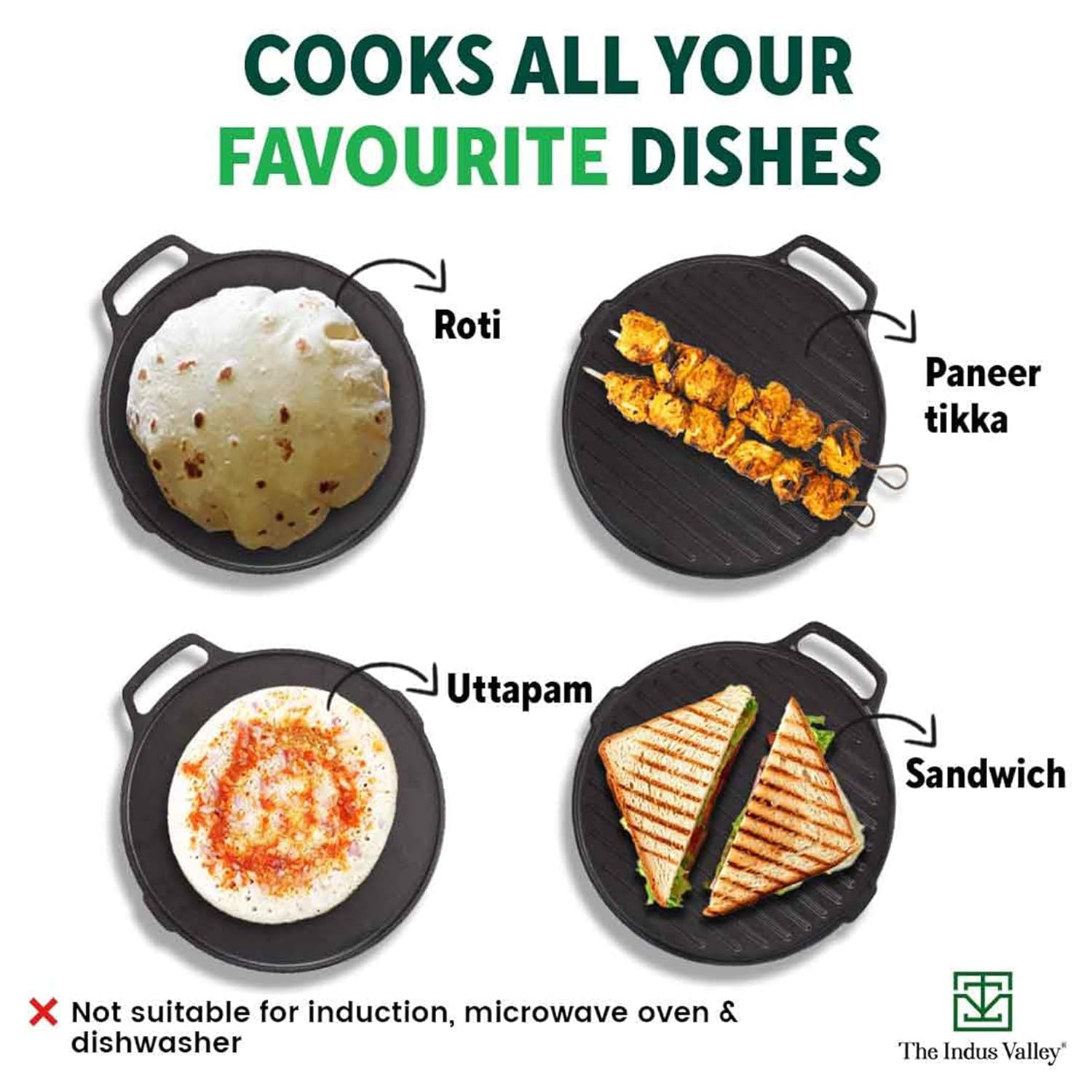 Pre-Seasoned Black Cast Iron Round Griddle Pan With Double Handle - Medium, 26 Cm, 10.2 Inch, 2.1 Kg | Gas Compatible, 100% Pure & Toxin-Free, No Chemical Coating Pre-Seasoned Black Cast Iron Round Griddle Pan With Double Handle - Medium, 26 Cm, 10.2 Inch, 2.1 Kg | Gas Compatible, 100% Pure & Toxin-Free, No Chemical Coating