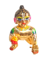Laddu Gopal Idol, Golden Hand Painted Idol, Bal Gopal, Gold, Brass - Size No.7, Made In Vrindavan, A Beautiful Gift For Janmastami Diwali Any Puja Occasions, Statue -7 Inch Thakur Ji Murti