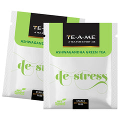 TE-A-ME Ashwagandha De-Stress Green Tea - Pack Of 4 X 25 Tea Bags | Reduces Stress & Anxiety - Goodness Of 10 Natural Ingredients