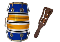 Wooden Musical Instrument Baby Dholak Drum Nuts & Bolt With Hand Khartal Free - Multicolor | Perfectly Symmetric Round Dholak - Dholak For Festival, Wedding, Satsang | Very Easy To Tune