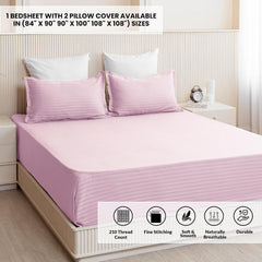 Premium Soft Cotton Bedsheets With 2 Piece Pillow Cover, Double Bed - 90 X 100 Inches, Light Pink | Wrinkle-Free & Skin-Friendly