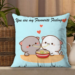 Peach & Goma Mochi Cat Pillow Cushion, Cartoon Pattern, Sky-Blue - 12 X 12 Inch | 3 Items For Wife, Anniversary, Birthday, All Season Home Décor | Soft Peach Goma Pillow - Pack Of 1