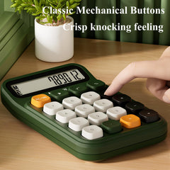 M&G Desk Calculator With Mechanical Buttons, 12 Digit Large LCD Display, Big Button Calculator For Office Home School, Bottom Antiskid, Battery Included (Green)