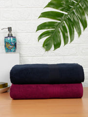 Creeva Classic Bath Towel 1000 Gsm (Wine & Navy) - Set Of 2