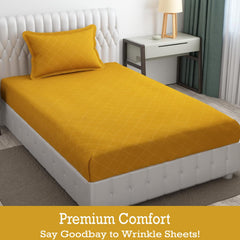 Soft Microfiber Single Bedsheet With 1 Pillow Covers - 60 X 90 Inches | Yellow, Barfi Design | Wrinkle Free Design & Easy To Wash | Refreshing Your Bedroom Look