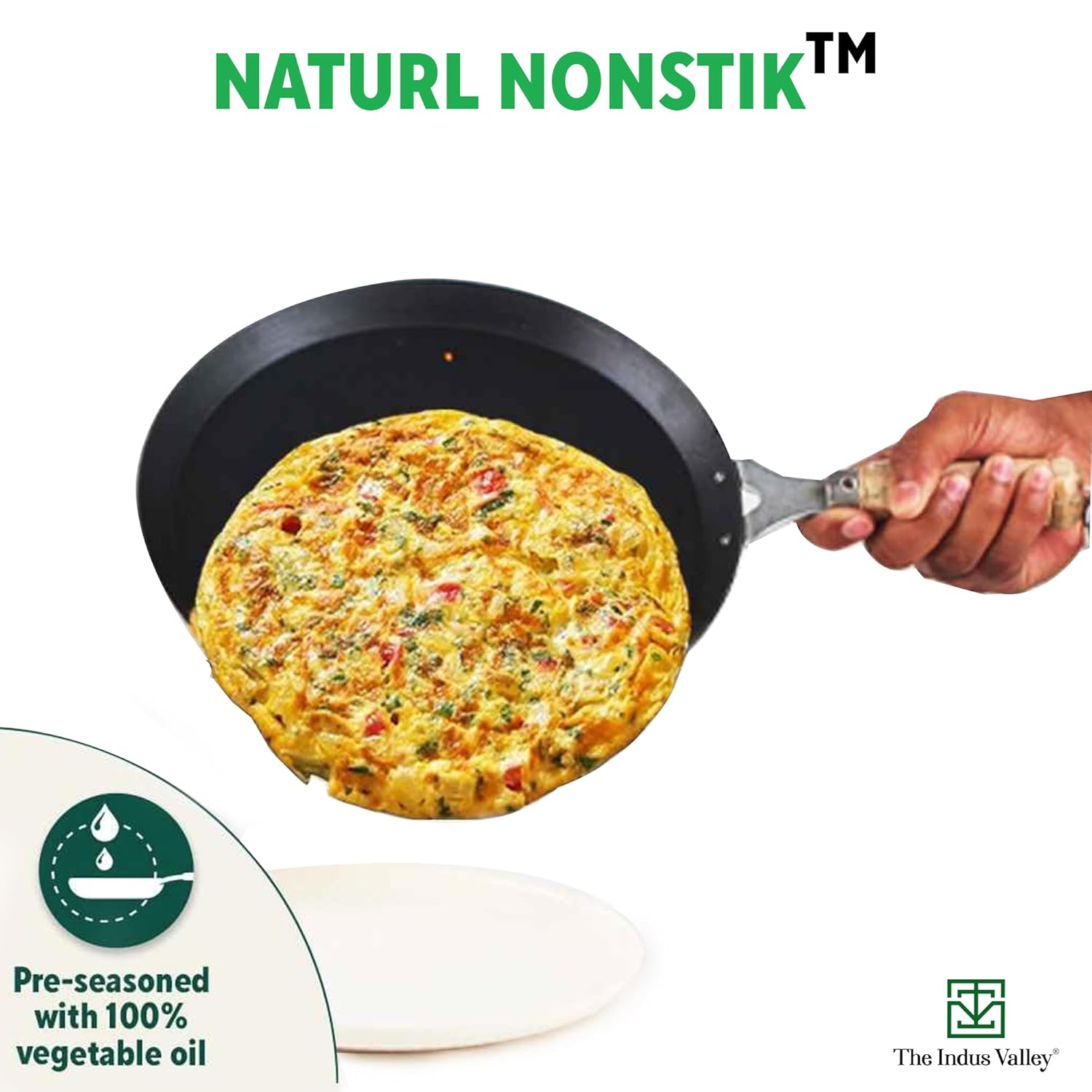Pre-Seasoned Black Iron Tawa For Dosa, Chapathi With Wooden Handle - 26cm, 10.2 Inch, 1.02 Kg | Induction Friendly, 100% Pure & Toxin-Free, No Chemical Coating Pre-Seasoned Black Iron Tawa For Dosa, Chapathi With Wooden Handle - 26cm, 10.2 Inch, 1.02 Kg | Induction Friendly, 100% Pure & Toxin-Free, No Chemical Coating