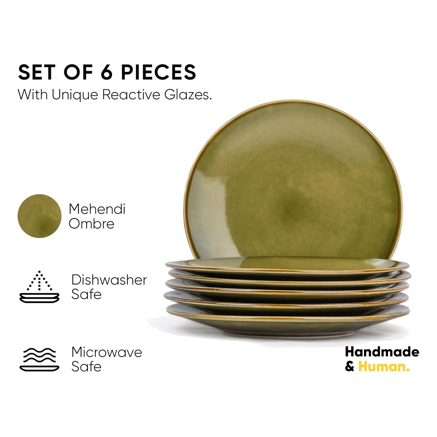 Ceramic Dinner Plates Set Of 6 Pieces, Mehndi Ombre | Ceramic Plates Set - Glossy Finish Plate Set | Premium Stoneware Ceramic Dinner Plates - Microwave Safe & Chip Resistant Ceramic Dinner Plates Set Of 6 Pieces, Mehndi Ombre | Ceramic Plates Set - Glossy Finish Plate Set | Premium Stoneware Ceramic Dinner Plates - Microwave Safe & Chip Resistant