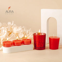 PARAFFIN WAX ROSE FRAGRANCE VOTIVE & TEA LIGHT CANDLES FOR HOME DECOR | SET OF 5