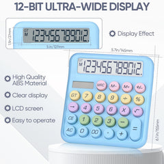 Desktop Calculator, Powered By Batteries (Included) 12 Digit Large LCD Display, Big Buttons Easy To Press, Automatic Sleep, For Office, School, Home. (Blue)