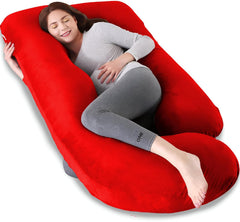 Pregnancy Pillow, Maternity Body Pillow For Sleeping, G Shaped Pillow, Red - 55 Inch | Full Body Pillow, Lightweight, Foldable, Breathable, Removable Velvet Cover, Adjustable - Pack Of 1
