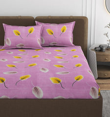 1 Double Bedsheet With 2 Pillow Covers Size 60 X 78 X 8 Inches, Pink | Cotton Feel All Around Elastic Fitted - Queen Size Bedsheets, Super Soft