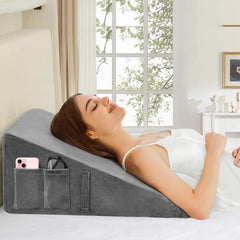 Wedge Pillow High Density For Back Support, Wedge Cushion, Acid Reflux, Grey | Wedge Pillow For Back Support, Leg Elevation, Pregnancy | Lightweight, Anti-Slip, Breathable, Resting Pillow