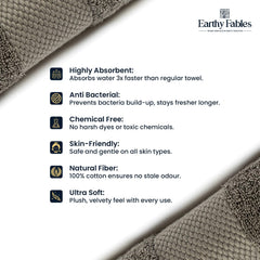 Earthy Fables Premium Hand Towels 600 Gsm | 100% Combed Cotton Ultra Soft Quick Dry & Highly Absorbent, For Home, Gym & Travel | Set Of 4 (Grey)
