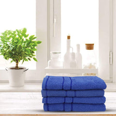 Sassoon Melrose 100% Cotton Hand Towel 800 Gsm | Highly Absorbent, Soft Material Perfect For Daily Use (Blue) -4 Piece