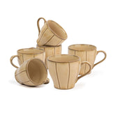 Ceramic Line Tea Cups Set Of 6 - Beige Reactive, 180ml Each | Tea Cup Set Of 6 - Premium Porcelain Tea Set | Ceramic Tea Cup With Glossy Finish - Small Cups For Tea | Line Tea Cup Only