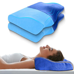 Cervical Pillow For Neck & Shoulder Pain Relief, Memory Foam Pillow For Sleeping | Blue & Sky-Blue, Orthopedic Pillow For Spondylitis, Perfect For All Sleeping Position - Pack Of 2