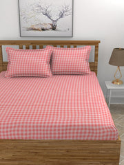 Glace Cotton 210 TC Double Bedsheet With 2 King Size Pillow Covers (90 X 100 Inches, White & Pink) | Good Gifting Idea For Diwali, Home Warming