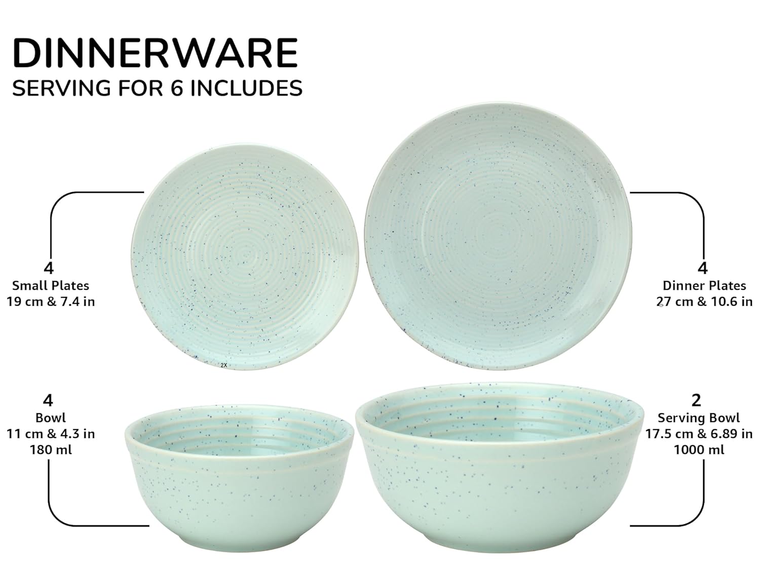 Handcrafted Ceramic Stoneware Dinner Set Of 14 Pieces With Serving Bowl Set - Mint Green | 4 Dinner Plates + 4 Small Plates + 4 Dinner Bowl, 180ml Each+ 2 Serving Bowl, 1000ml Each - Microwave Safe Handcrafted Ceramic Stoneware Dinner Set Of 14 Pieces With Serving Bowl Set - Mint Green | 4 Dinner Plates + 4 Small Plates + 4 Dinner Bowl, 180ml Each+ 2 Serving Bowl, 1000ml Each - Microwave Safe
