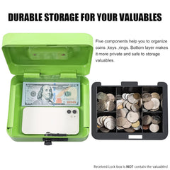 Medium Metal Cash Box With Combination Lock Safe & Money Tray For Security 7.87"X 6.30"X 3.54" Colour - Limegreen