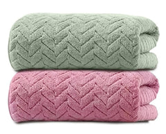 Maxoshine Microfiber Bath Towels Large Size-Super Soft Coral Fleece Bathing Towel 310 Gsm | With Hook Quick Dry Super Absorbent-Bath Towel (Green & Pink) - Pack Of 2