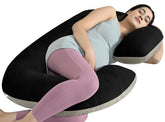 C Shaped Pregnancy Pillow For Pregnant Women & Nursing Mom, Black & Cream | Full Body Support, Single Pillow For Multipurpose Use During Maternity, Comfy | Premium Velvet Outer Cover With Zip