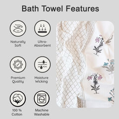 Urbano Homz 100% Cotton Large Size Waffle Weave Bath Towel 200 Gsm | Lightweight & Quick Dry Waffle Weave Ethnic Soft Towels (Floral Multicolor)