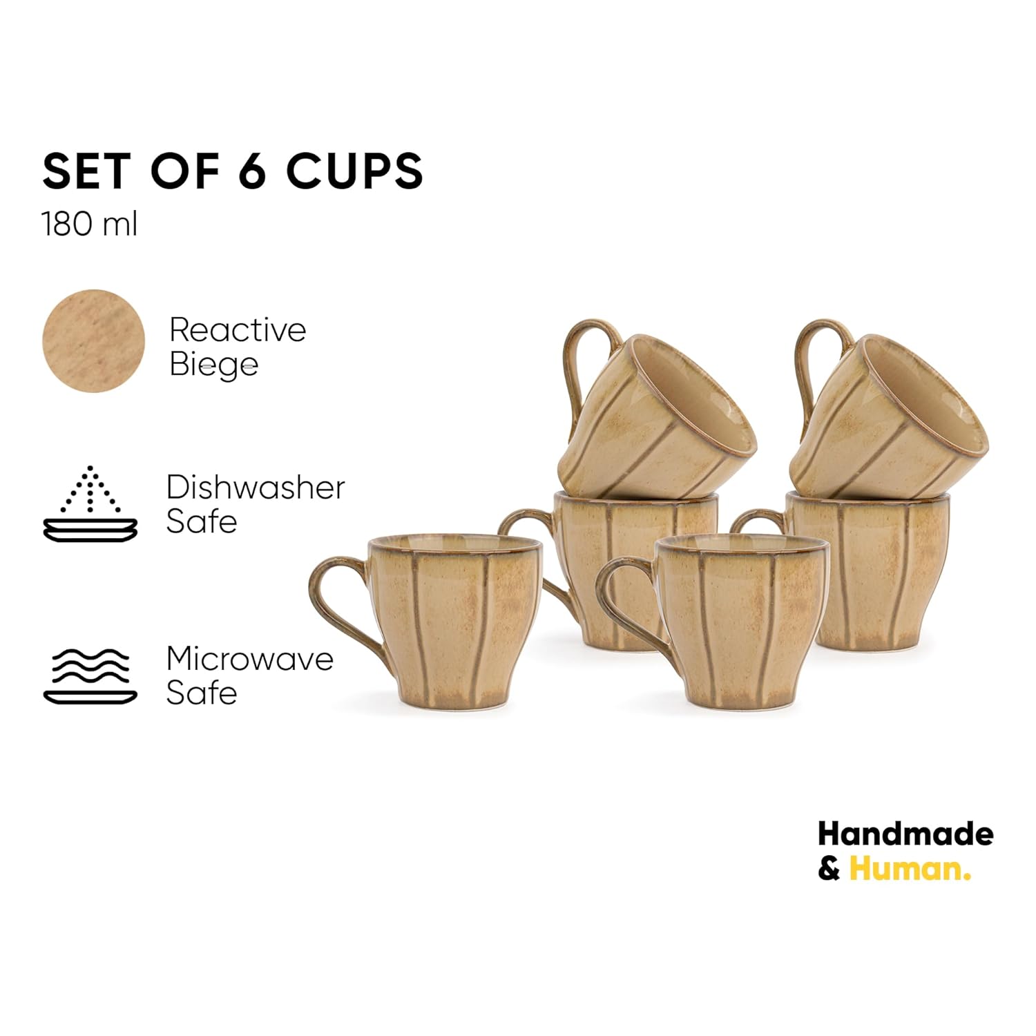 Ceramic Line Tea Cups Set Of 6 - Beige Reactive, 180ml Each | Tea Cup Set Of 6 - Premium Porcelain Tea Set | Ceramic Tea Cup With Glossy Finish - Small Cups For Tea | Line Tea Cup Only Ceramic Line Tea Cups Set Of 6 - Beige Reactive, 180ml Each | Tea Cup Set Of 6 - Premium Porcelain Tea Set | Ceramic Tea Cup With Glossy Finish - Small Cups For Tea | Line Tea Cup Only