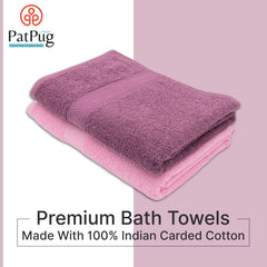 PatPug 100% Indian Ultra Soft Cotton 380 Gsm | Highly Absorbent, Fade Resistant Large Bath Towel (Wine Red & Sweet Pink)