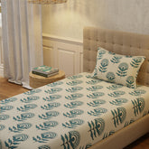 100% Cotton Bedsheet For Single Bed With 1 Pillow Cover, (Size 58 X 90 Inches) Beige & Blue | Soft And Comfortable For All Season | 200 Thread Count