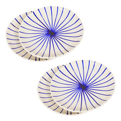 Ceramic Striped Quarter Dinner Serving Plates Set Of 4 - 7 Inches, White & Blue | Side Plates - Blue Kasa Line