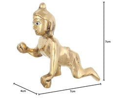 Laddu Gopal Idol, Bal Gopal, Thakur Ji Ashtadhatu Murti, Golden, Brass - 3 Inch, Handmade In India, Janmashtami Special For Home Temple, Great Gift Option, God Idol
