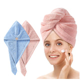Fezora Hair Towel Wrap For Women (Pack Of 2) | Quick-Dry Microfiber Hair Turban With Elastic Loop | Super Absorbent Hair Drying Towel For Ladies & Girls (Sky & Orange)