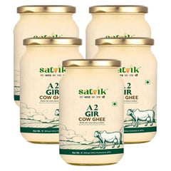 100% Natural A2 Gir Cow Ghee By Satvik Pure Ghee | Healthy & Delicious Nutrients Lab Certified Desi Ghee Good For Body Health | 5 Litr (1 Litr * 5) 169.0 Ounce | Jar Pack