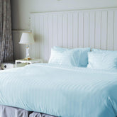 Stripe Cotton Fitted King Bedsheet With 2 Pillow Covers - 72x78 Inches, Sky Blue | 12"Deep Pocket-1 Elastic Fitted-Sateen Weave Premium Bedding Set For Double Bed