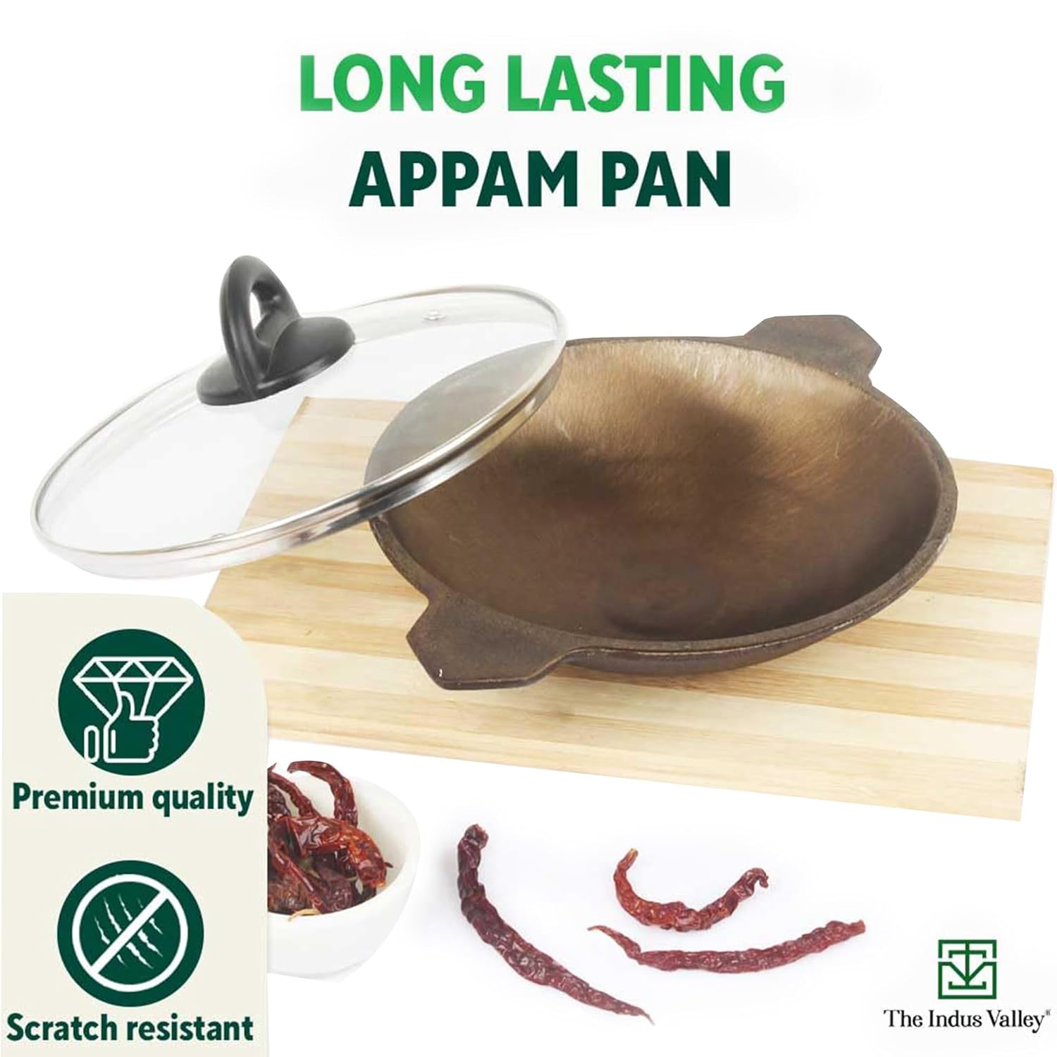 Super Smooth Black Cast Iron Appam Pan With Glass Lid - 22 Cm, 8.7 Inch, 0.5 Liter, 1.9 Kg | Gas Compatible, Pre-Seasoned, 100% Toxin-Free - Naturally Non-Stick Super Smooth Black Cast Iron Appam Pan With Glass Lid - 22 Cm, 8.7 Inch, 0.5 Liter, 1.9 Kg | Gas Compatible, Pre-Seasoned, 100% Toxin-Free - Naturally Non-Stick