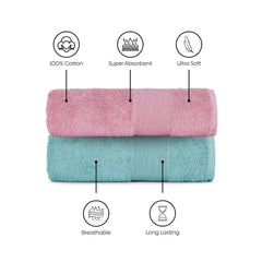 Haus & Kinder Harmony Combed Bath Towel 500 Gsm | Cotton Towel For Men, Women | Towels For Gym, Spa | Pink & Blue (Pack Of 2)
