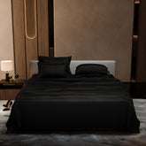1 Flat Bedsheet King Size With 4 Pillow Cover - 108 X 108 Inches, Black | Wedding, Bedroom, Date Night Collection | 300 Thread Count