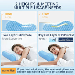 Memory Foam Pillow For Sleeping, Contour Cervical Orthopedic Pillow - Sky Blue | For Neck & Shoulder Pain Relief For Sleeping, Ergonomic Cervical Pillow, Neck Support, Adjustable Pillow