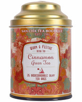 San-Cha Cinnamon Green Tea - 25 Biodegradable Silky Tea Bags | Warm & Festive Detox Tea - Environment Friendly & Made In Corn Fiber | Medium Caffeine