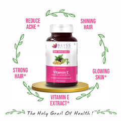Bliss Welness Plant Based Natural Vitamin E, Sunflower Oil Extract, Argan Oil Extract , Aloevera Extract | Pure Skin Hair & Face Care Health Supplement | 30 Vegetarian Capsules 50gm 0.1lbs