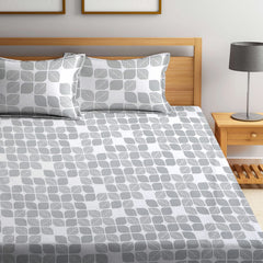 Double Bedsheet For King Size With 2 Pillow Covers - 102 X 108 Inches, White & Grey | Soft, Breathable & Skin-Friendly Bedding For Daily Use
