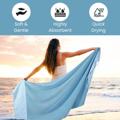 Destin Home Turkish Peshtemal Beach Towels 700 Gsm | Cotton Soft, Lightweight, Quick-Drying & Absorbent For Beach Pool Spa Picnic Travel (Aqua)- Set Of 2