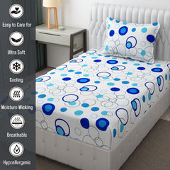 Microfiber Single Bedsheet Set With 1 Pillow Covers (60 X 90 Inches) White & Blue | Durable & Long-Lasting | 144 Thread Count | Wrinkle Free
