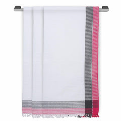 Ecosense Premium Large Cotton Non-Terry Bath Towels 900 Gsm | Soft Absorbent & Comfortable Bath Towels Large Size | Quick Dry Gym, Travel - Pink & Grey Waffle (Pack Of 3)